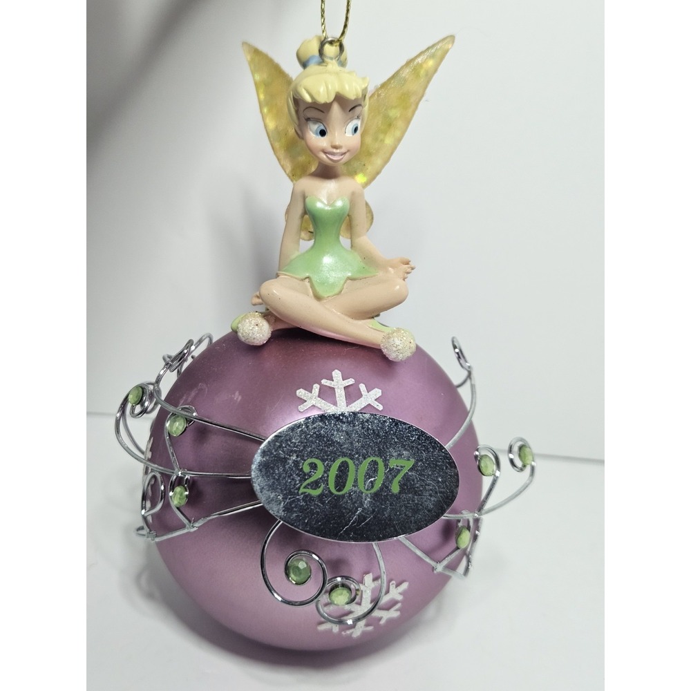 Disney Tinker Bell Christmas Ornament 2007 Purple Pink Ball Wire Rhinestone Rare
